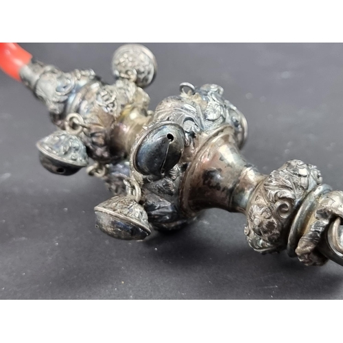 73 - A Victorian silver and coral child's rattle, Birmingham 1862, 13cm long, gross weight 79g.... 