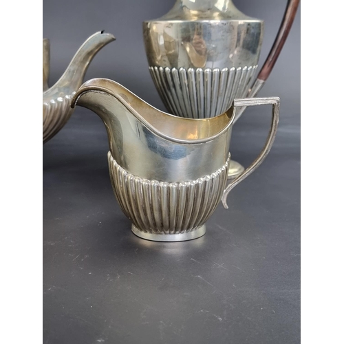 8 - An Edwardian silver three piece tea set, by Williams Ltd, Birmingham 1903/4, teapot height to handle... 