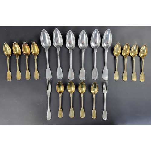 83 - A collection of German 13 loth white metal fiddle and thread pattern cutlery.