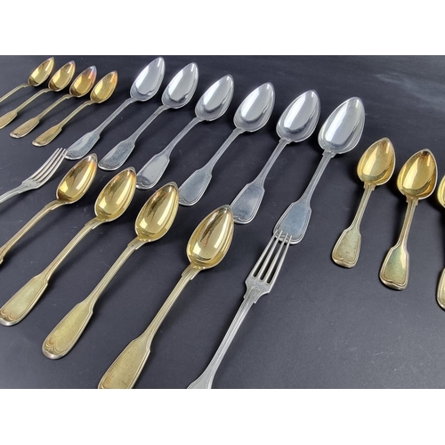 83 - A collection of German 13 loth white metal fiddle and thread pattern cutlery.