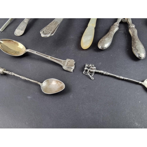 85 - A group of various silver, silver mounted, white metal and metal cutlery, 230g weighable.... 