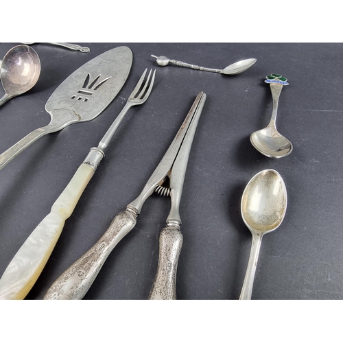 85 - A group of various silver, silver mounted, white metal and metal cutlery, 230g weighable.... 