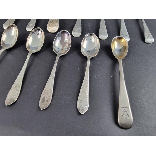 86 - Sixteen various silver spoons, 264g; together with a white metal fork. (17)