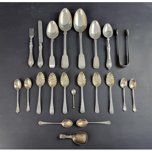 87 - A quantity of silver cutlery; together with three pieces of silver handled cutlery, 418g weighable.... 