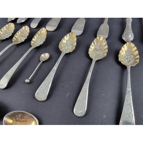 87 - A quantity of silver cutlery; together with three pieces of silver handled cutlery, 418g weighable.... 