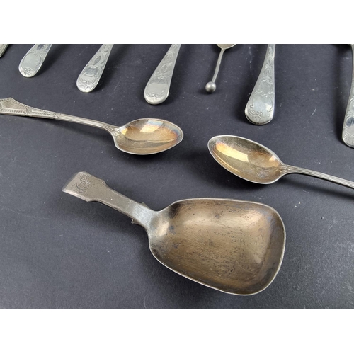 87 - A quantity of silver cutlery; together with three pieces of silver handled cutlery, 418g weighable.... 