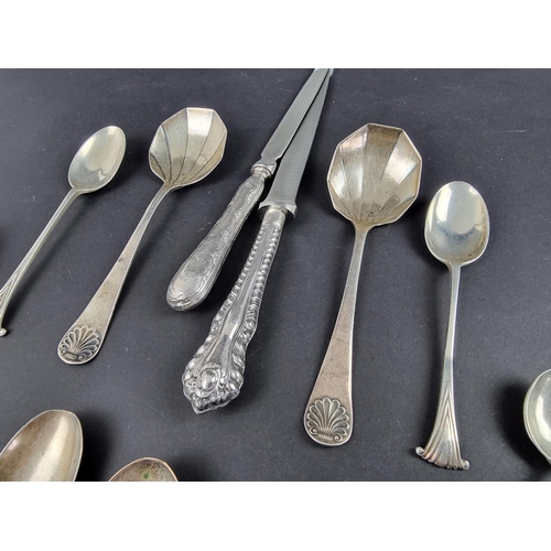 89 - Nine various silver spoons; together with two silver handled letter knives; and a metal spoon, 114g ... 