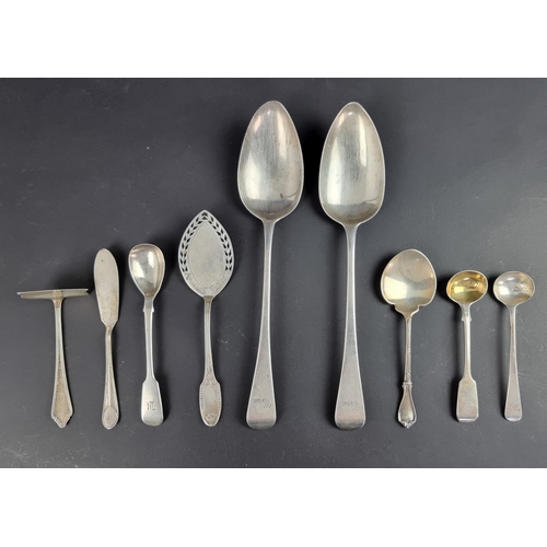 92 - Eight various pieces of silver cutlery, 204g; together with a white metal slice. (9)... 