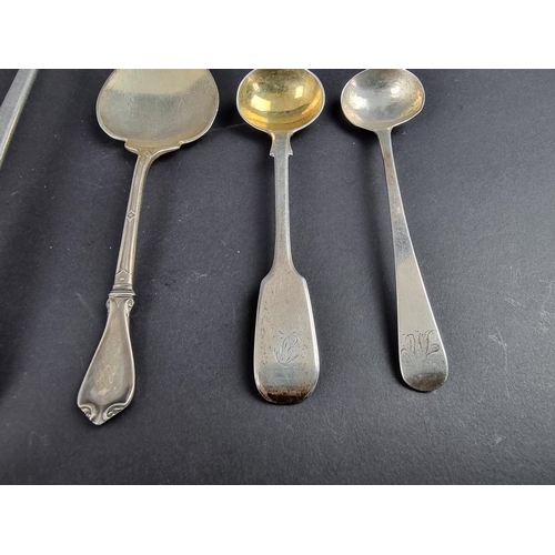 92 - Eight various pieces of silver cutlery, 204g; together with a white metal slice. (9)... 