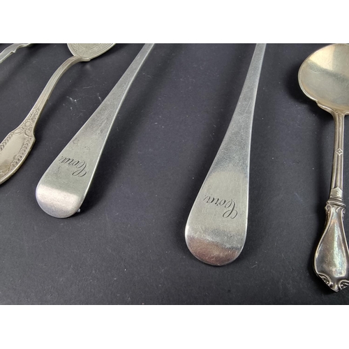 92 - Eight various pieces of silver cutlery, 204g; together with a white metal slice. (9)... 