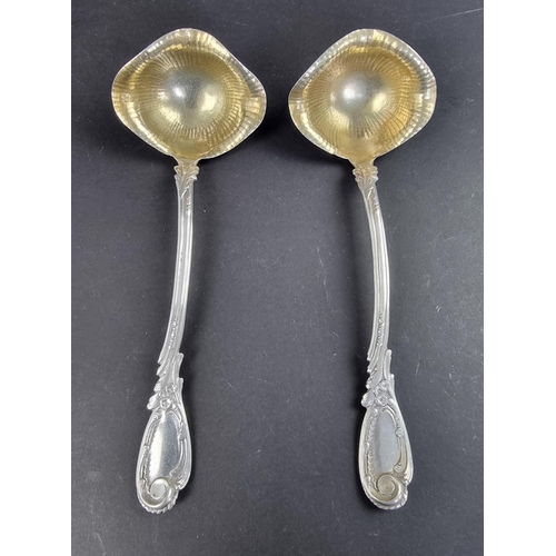 97 - Two German white metal sauce ladles, stamped '800'.