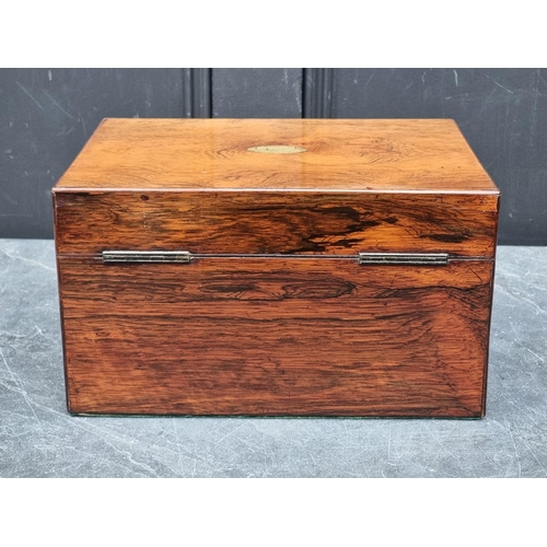 1091 - A Victorian rosewood toilet box, with silver plated fittings, bearing brass plaque inscribed 'Mechi ... 