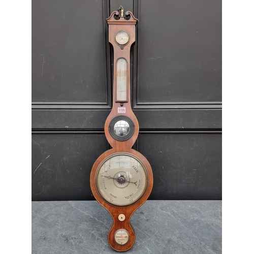 1125 - A 19th century mahogany and line inlaid five dial banjo barometer, inscribed 'P Pedrene, Bristol'.... 