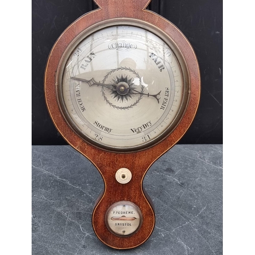 1125 - A 19th century mahogany and line inlaid five dial banjo barometer, inscribed 'P Pedrene, Bristol'.... 