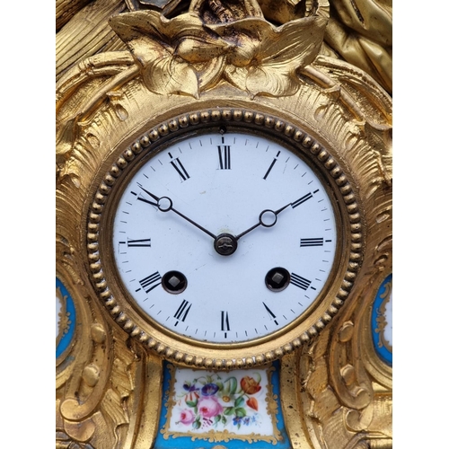 1126 - A matched 19th century gilt brass and Sevres style clock garniture, the clock 35.5cm high, the pair ... 