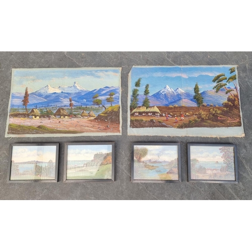 1137 - Continental School, The Andes, a pair, indistinctly signed, oil on canvas, I.25 x 42cm, unframed; to... 