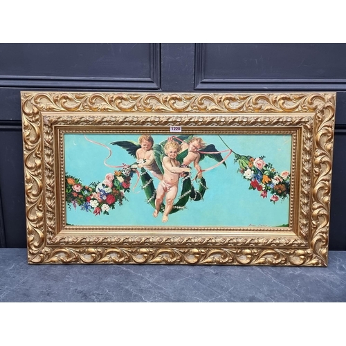 1220 - Bruce Barker, 'Cherubs', signed, oil on canvas, 27 x 64cm.