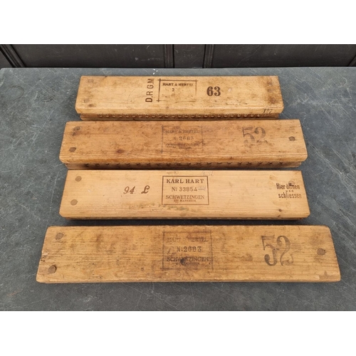 1694 - Four German pine cigar moulds, each inscribed Schwetzingen, largest 61cm long. ... 