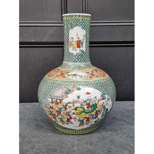 1704 - A large Chinese famille vert baluster vase, seal mark to base, 53cm high. 