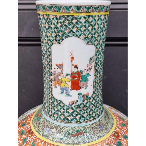 1704 - A large Chinese famille vert baluster vase, seal mark to base, 53cm high. 