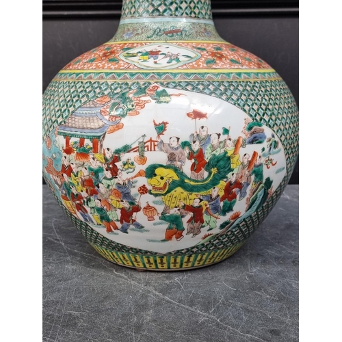 1704 - A large Chinese famille vert baluster vase, seal mark to base, 53cm high. 