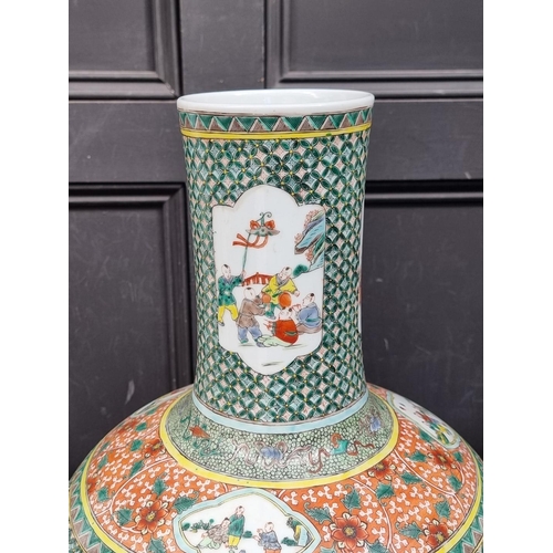 1704 - A large Chinese famille vert baluster vase, seal mark to base, 53cm high. 