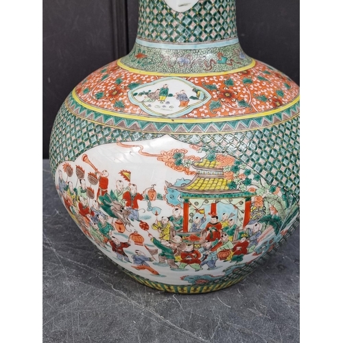 1704 - A large Chinese famille vert baluster vase, seal mark to base, 53cm high. 