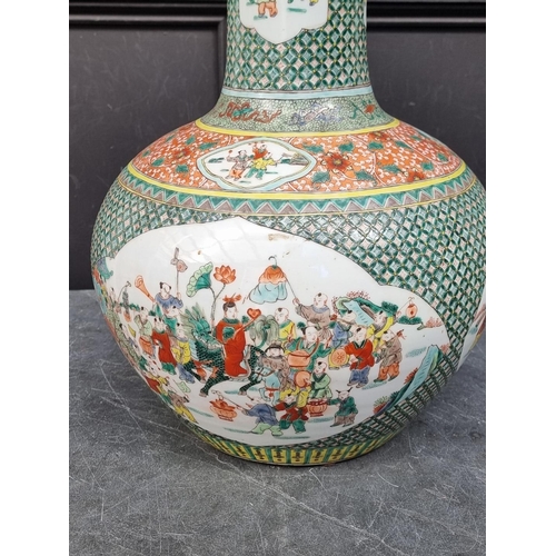 1704 - A large Chinese famille vert baluster vase, seal mark to base, 53cm high. 