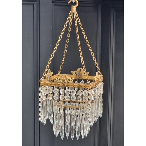 1714 - Two brass and faceted bead chandeliers, each approx 18cm high.