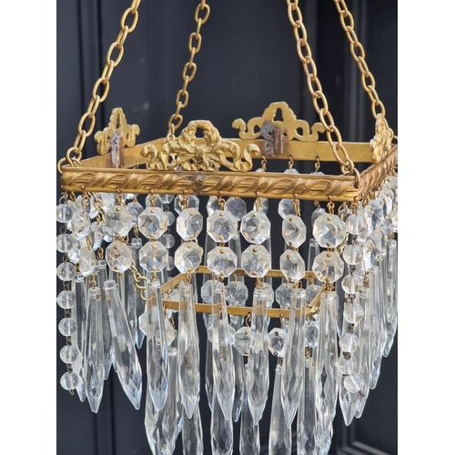 1714 - Two brass and faceted bead chandeliers, each approx 18cm high.