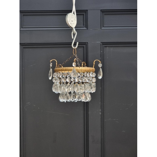 1714 - Two brass and faceted bead chandeliers, each approx 18cm high.