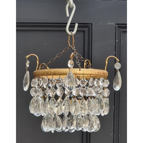 1714 - Two brass and faceted bead chandeliers, each approx 18cm high.