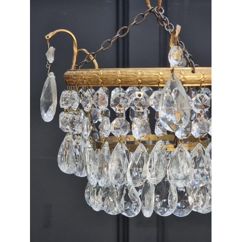 1714 - Two brass and faceted bead chandeliers, each approx 18cm high.