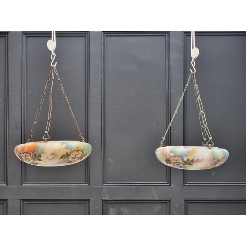 1715 - A pair of vintage floral glass ceiling light shades, 39.5cm diameter.