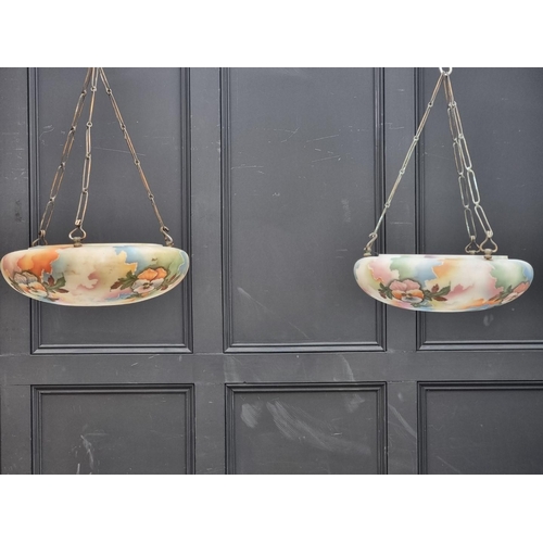 1715 - A pair of vintage floral glass ceiling light shades, 39.5cm diameter.