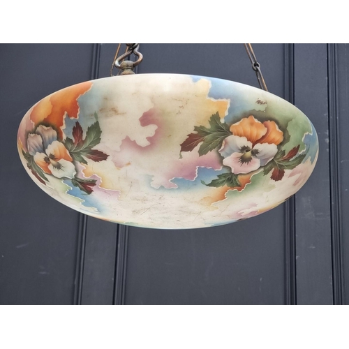 1715 - A pair of vintage floral glass ceiling light shades, 39.5cm diameter.