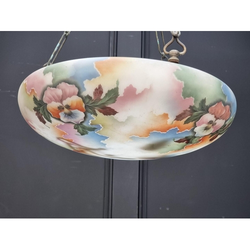 1715 - A pair of vintage floral glass ceiling light shades, 39.5cm diameter.