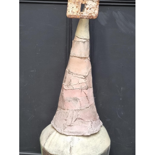 1724 - Studio Pottery: a large and unusual terracotta slab vase and cover, height including detachable fini... 