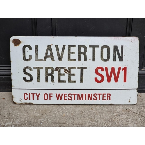 1729 - A vintage enamel 'Claverton Street SW1, City of Westminster' sign, 44 x 81.5cm.