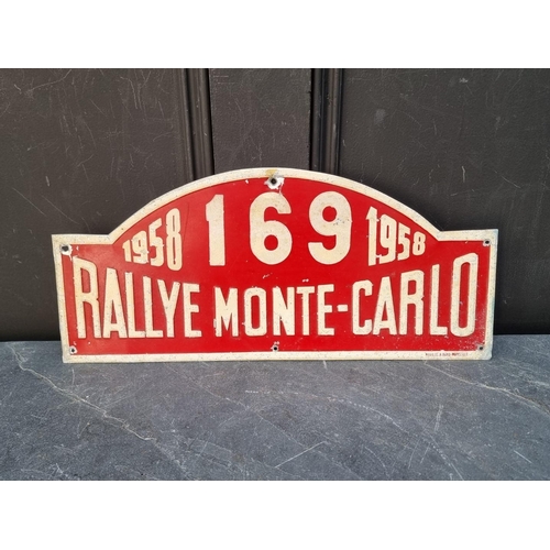 1737 - Automobilia: a 1958 Monte Carlo Rally competitor's car plate, entrance 169, 19.5 x 44cm.Entrance No.... 