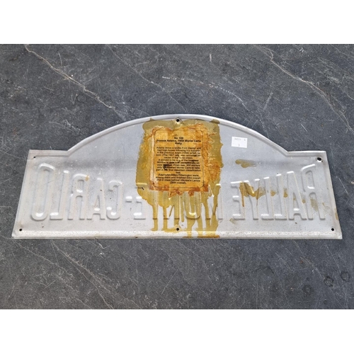 1737 - Automobilia: a 1958 Monte Carlo Rally competitor's car plate, entrance 169, 19.5 x 44cm.Entrance No.... 