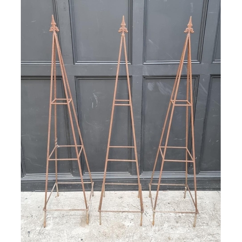 1774 - A set of three steel garden climbing frames, 165cm high.