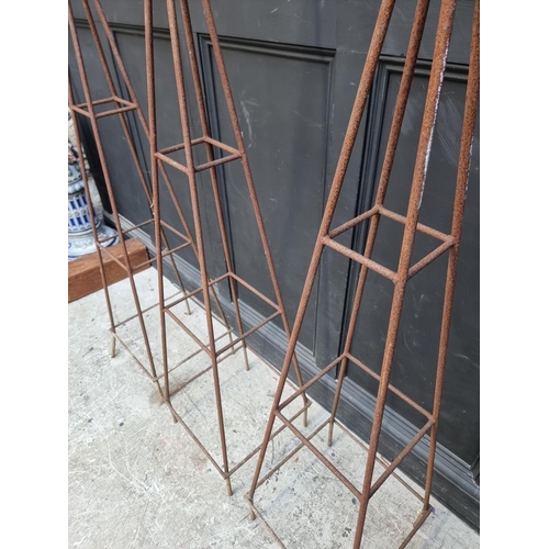 1774 - A set of three steel garden climbing frames, 165cm high.