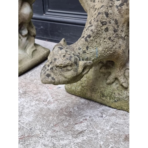 1777 - A pair of old weathered composition stone grotesque gryphon gate pier finials, 50cm high.... 