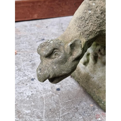 1777 - A pair of old weathered composition stone grotesque gryphon gate pier finials, 50cm high.... 