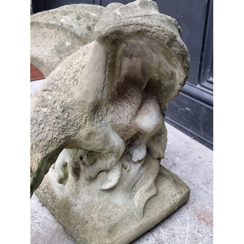 1777 - A pair of old weathered composition stone grotesque gryphon gate pier finials, 50cm high.... 