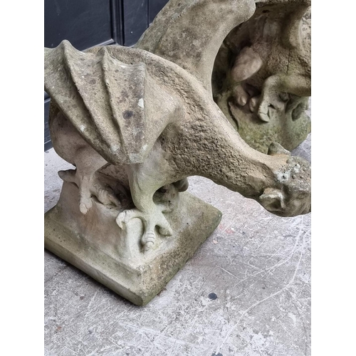 1777 - A pair of old weathered composition stone grotesque gryphon gate pier finials, 50cm high.... 