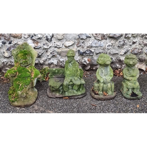 1833 - Four old weathered composition stone garden figures, largest 43.5cm. (4)