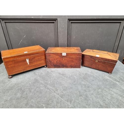 1101 - Three 19th century mahogany tea caddies.