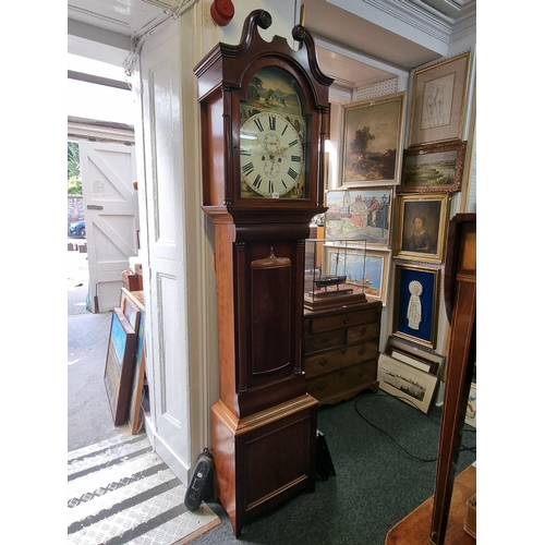 1108 - A 19th century Scottish mahogany eight day longcase clock, the 14in arched painted dial inscrib... 